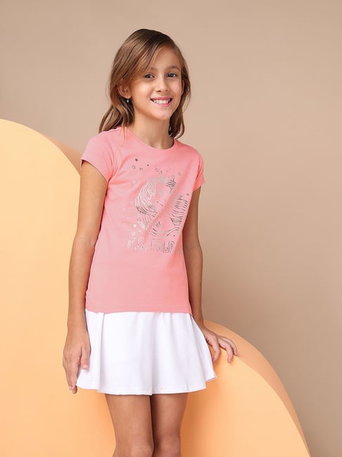 U.S. Polo Assn. Girls Pink Foil Print Regular Fit T-Shirt-picture-39