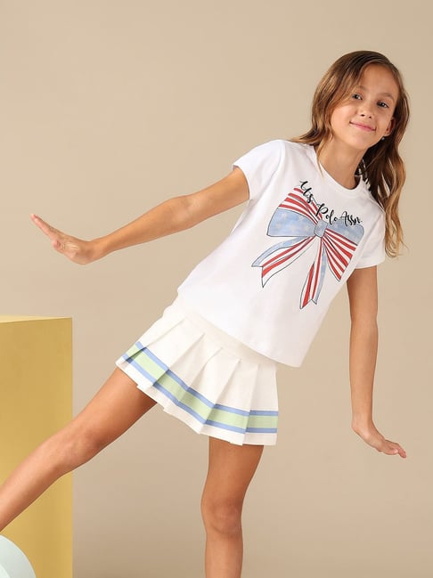 U.S. Polo Assn. Girls White Bow Print Relaxed Fit T-Shirt-picture-10