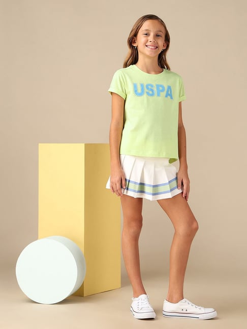 U.S. Polo Assn. Girls Yellow Flock Print Relaxed Fit T-Shirt