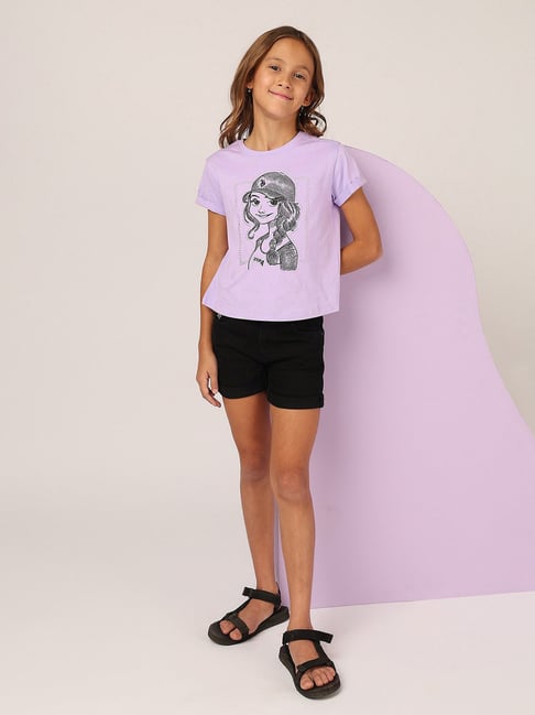 U.S. Polo Assn. Girls Light Purple Stud Detailed Relaxed Fit T-Shirt-picture-18