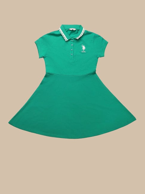 Buy Polo Girls Green Solid Fit And Flare Polo Dress at