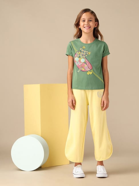 U.S. Polo Assn. Girls Olive Graphic Printed Relaxed Fit T-Shirt-picture-43