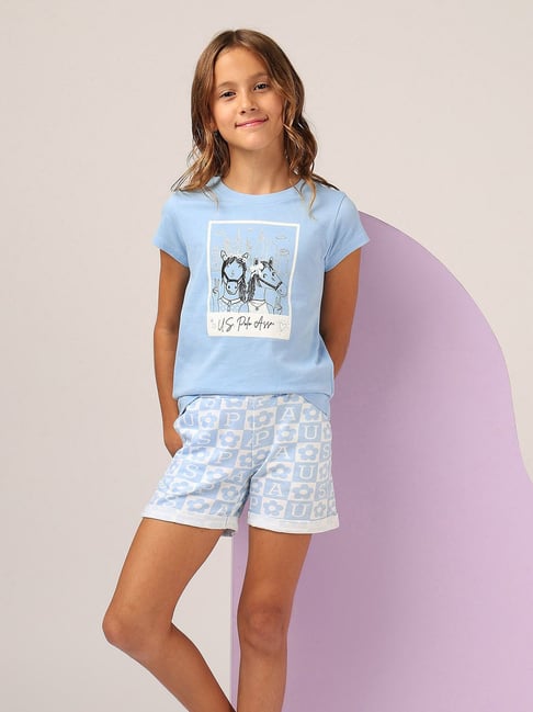 U.S. Polo Assn. Girls Light Blue Graphic Printed Regular Fit T-Shirt-picture-44