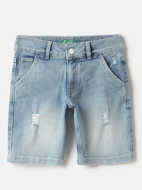 United Colors of Benetton Boys Blue Solid Regular Fit Denim Shorts