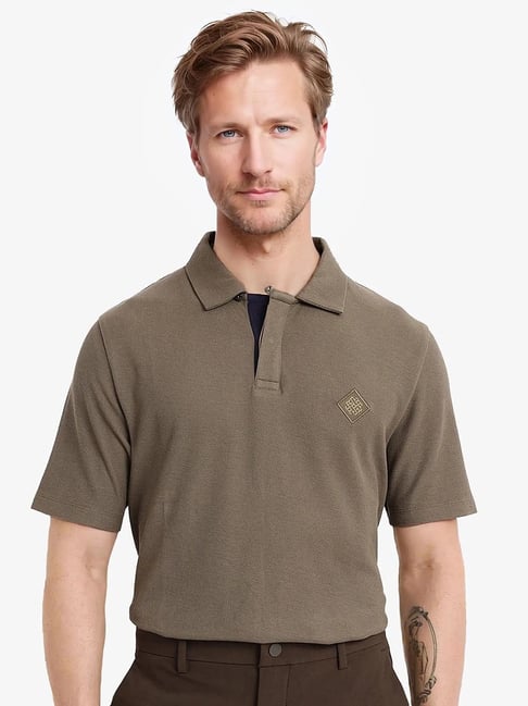 Rare Rabbit Olive Regular Fit Solid Polo T-Shirt-picture-14