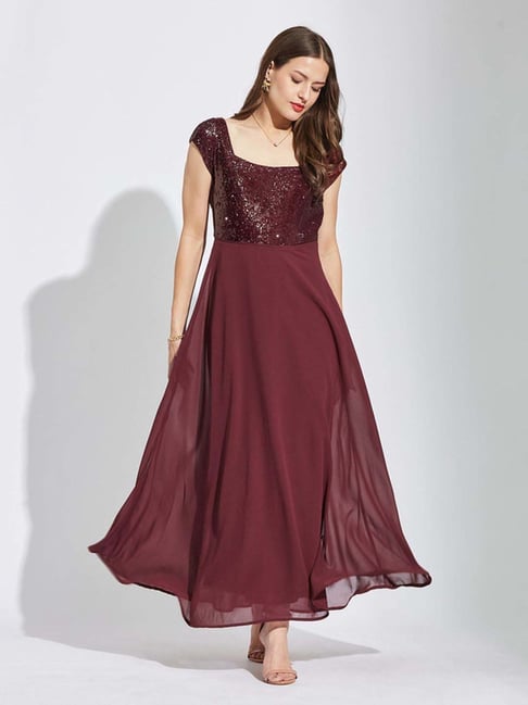 Latin Quarters Maroon Regular Fit Embellished Dress-picture-47