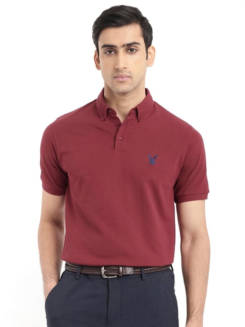 rare rabbit red regular fit embroidered polo t-shirt