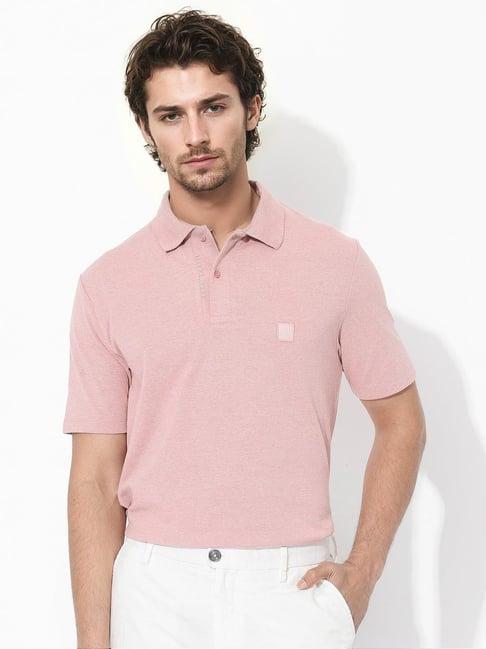 Rare Rabbit Pink Regular Fit Solid Polo T-Shirt