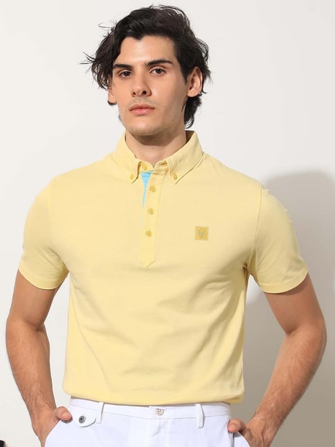 Rare Rabbit Yellow Regular Fit Solid Polo T-Shirt-picture-28