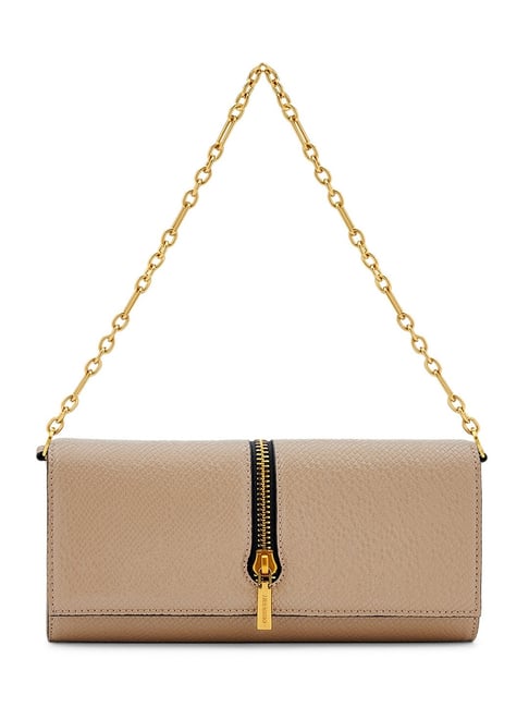 Miraggio Beige Sia Textured Medium Faux Leather Clutch