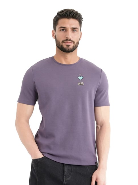 Rare Rabbit Purple Regular Fit Graphic T-Shirt