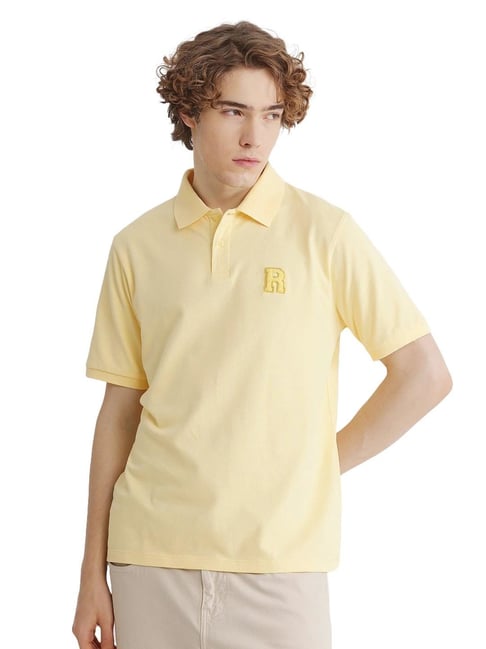 Rare Rabbit Yellow Regular Fit Solid Polo T-Shirt