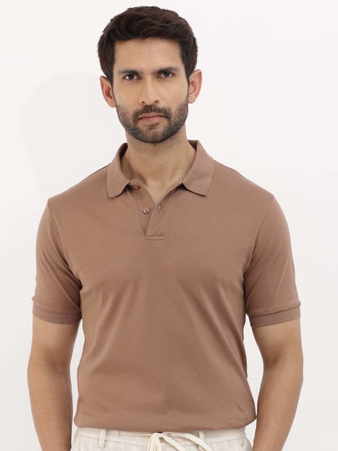 Rare Rabbit Brown Regular Fit Solid Polo T-Shirt