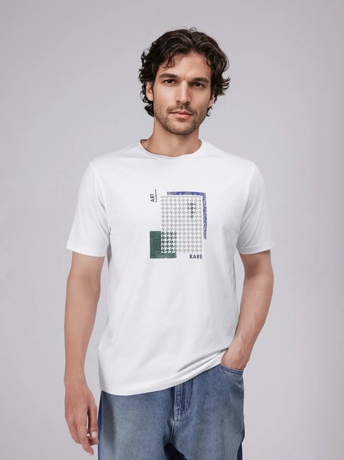 Rare Rabbit White Regular Fit Graphic T-Shirt-image-10