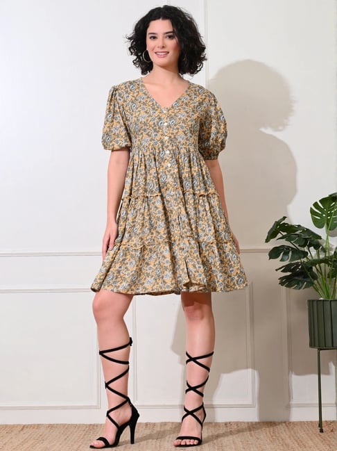 Deckedup Yellow Relaxed Fit Printed Dress-picture-33