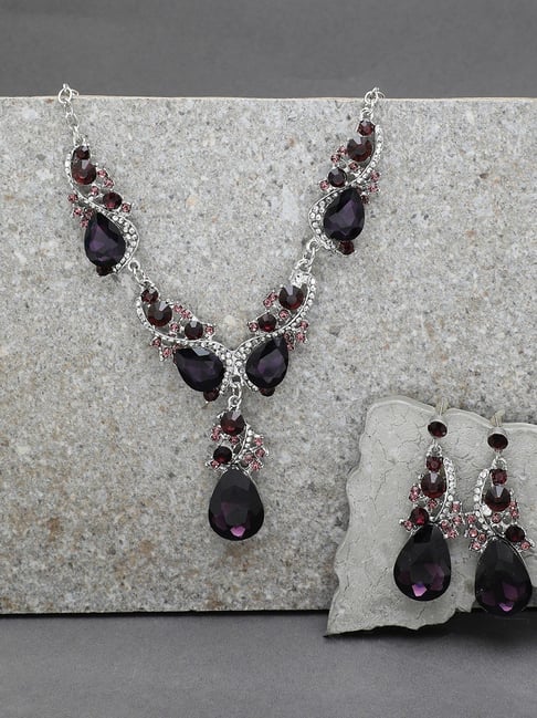 SOHI Purple Statement Necklace & Earring Set