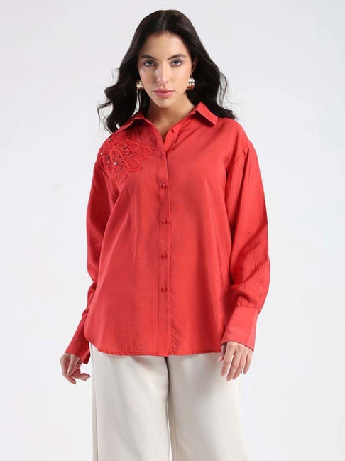 Madame Red Regular Fit Embroidered Shirt-picture-38