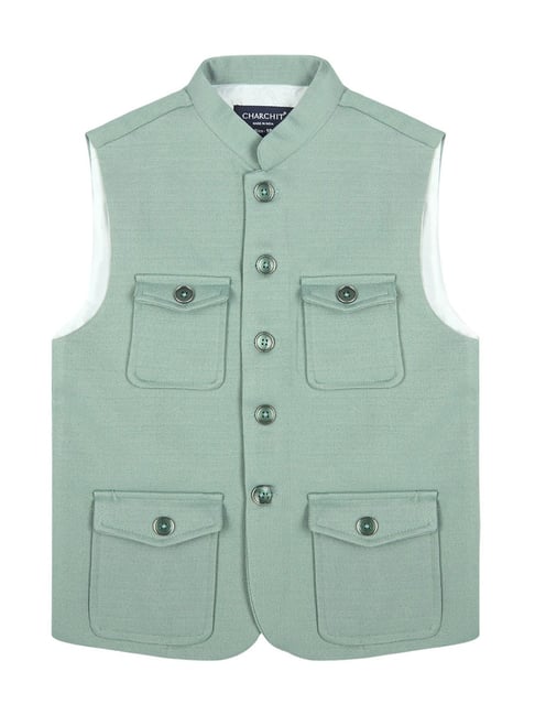 Charchit Boys Green Comfort Fit Nehru Jacket-picture-43