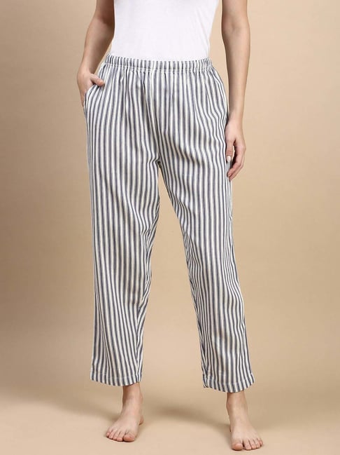 Kryptic Blue & White Cotton Relaxed Fit Striped Pyjamas-picture-17