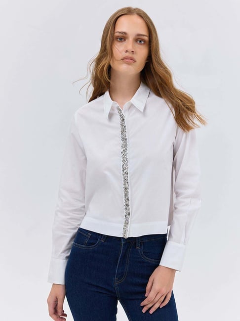 Cover Story White Cotton Regular Fit Embellished Shirt-picture-31