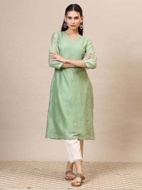 W Green Embroidered Kurta