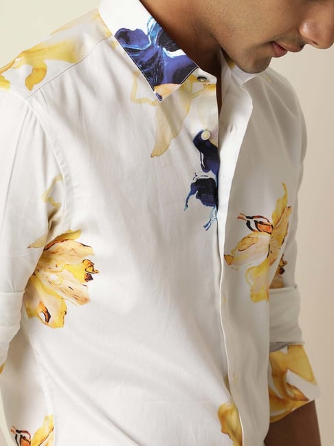 Rare Rabbit White Regular Fit Floral Shirt
