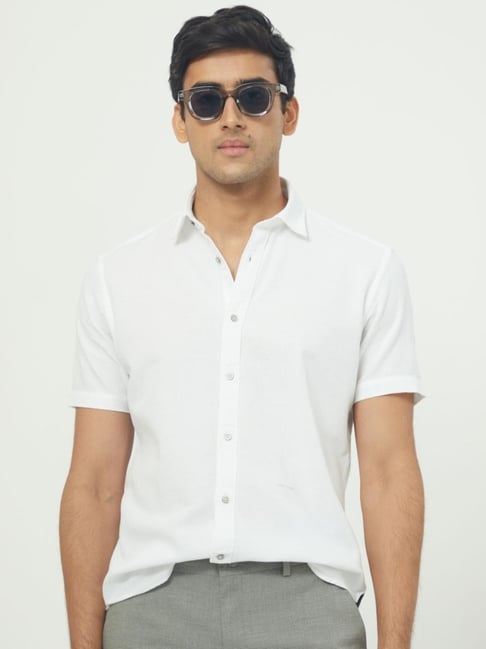 Rare Rabbit White Regular Fit Solid Shirt-image-29