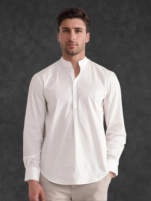 Rare Rabbit White Regular Fit Solid Shirt-image-17