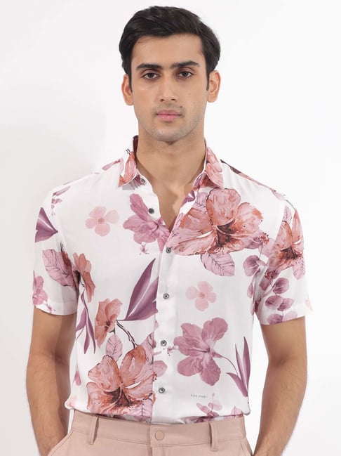 Rare Rabbit White Regular Fit Floral Shirt-image-38