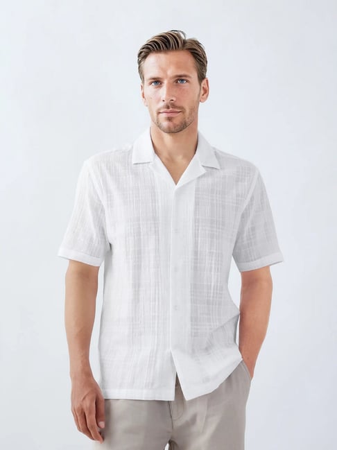 Rare Rabbit White Boxy Fit Checks Shirt-image-3