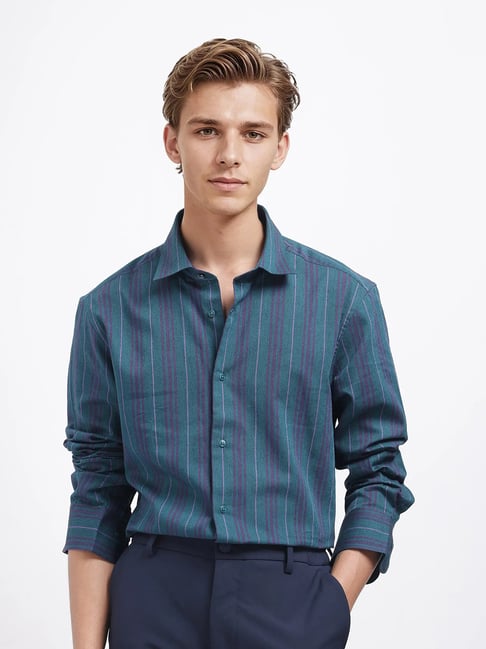 Rare Rabbit Green Regular Fit Stripes Shirt-image-35