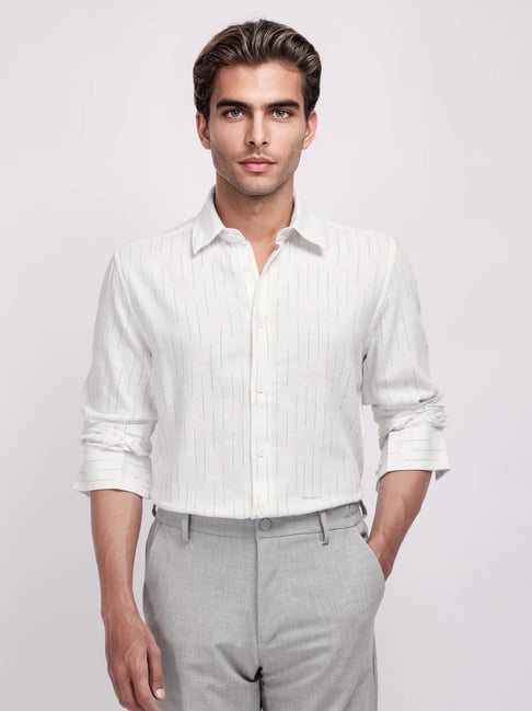 Rare Rabbit White Regular Fit Stripes Shirt-image-9