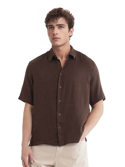 Rare Rabbit Brown Boxy Fit Solid Shirt-picture-47
