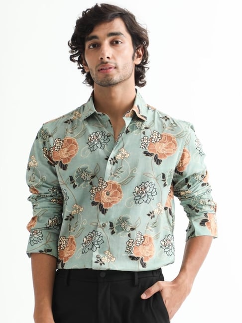 Rare Rabbit Green Regular Fit Floral Shirt