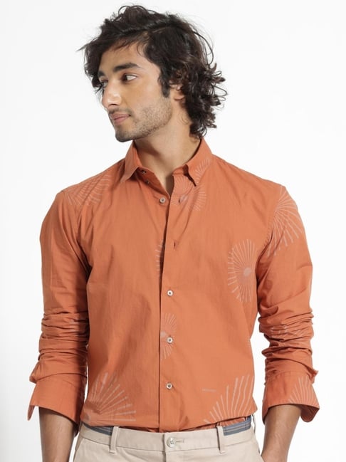 Rare Rabbit Orange Regular Fit Floral Shirt-image-7