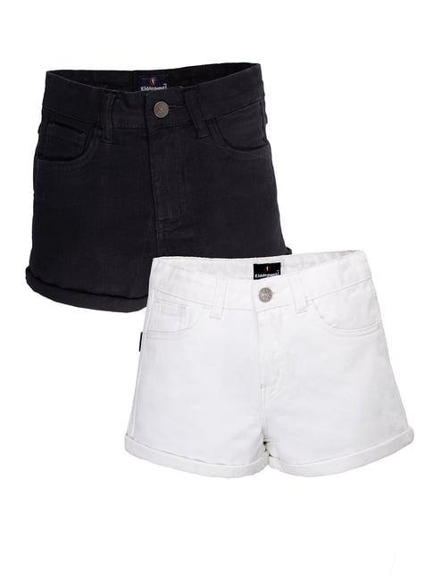 Kiddopanti Girls Black & White Denim Shorts - Pack of 2-picture-18