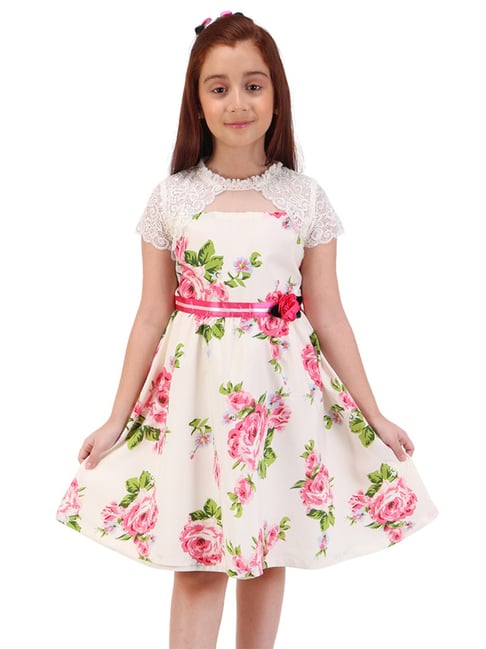 Cutecumber Girls Cream Floral Regular Fit Casual Dress