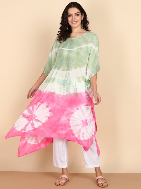 Maaesa Sea Green And Pink Three-Quarter Sleeves Kaftan Kurta-picture-30