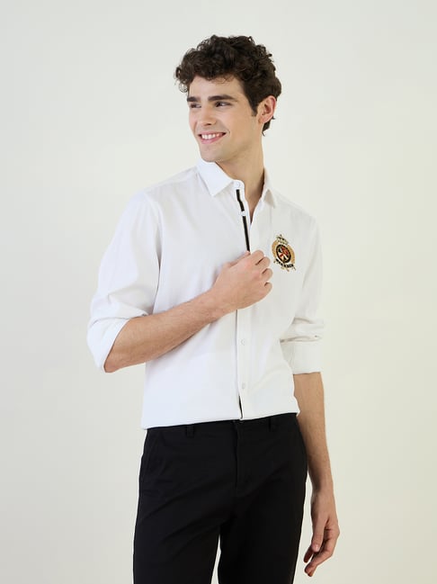Iconic White Cotton Regular Fit Textured Shirts-picture-31
