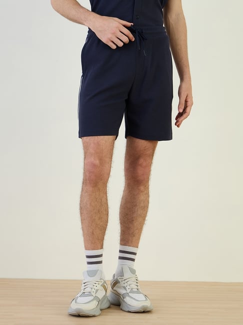 Iconic Blue Cotton Regular Solid Shorts