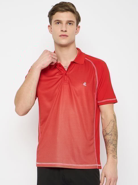 Duke Red Regular Fit Printed Sports Polo