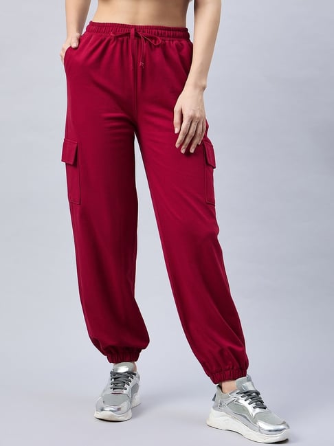 FEMEA Maroon Cotton Regular Fit Joggers-picture-25