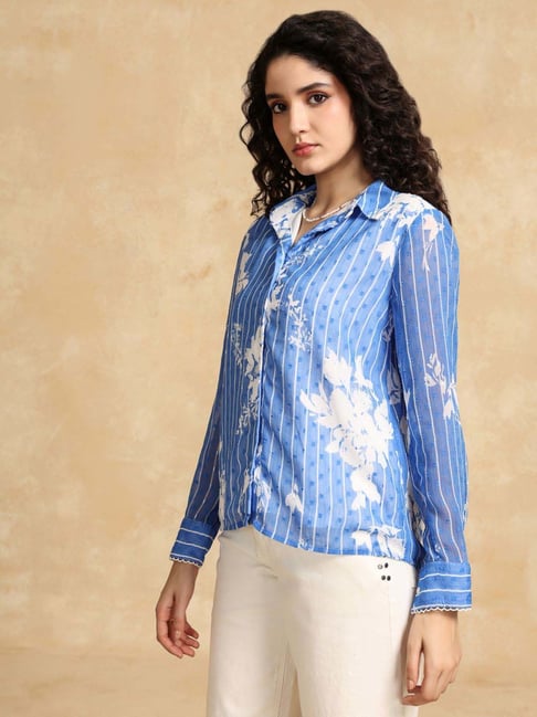 KAZO Blue Floral Print Casual Shirt-picture-26
