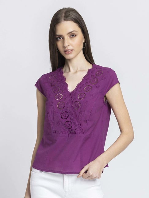 SHAYE Purple Embroidered Top-picture-12
