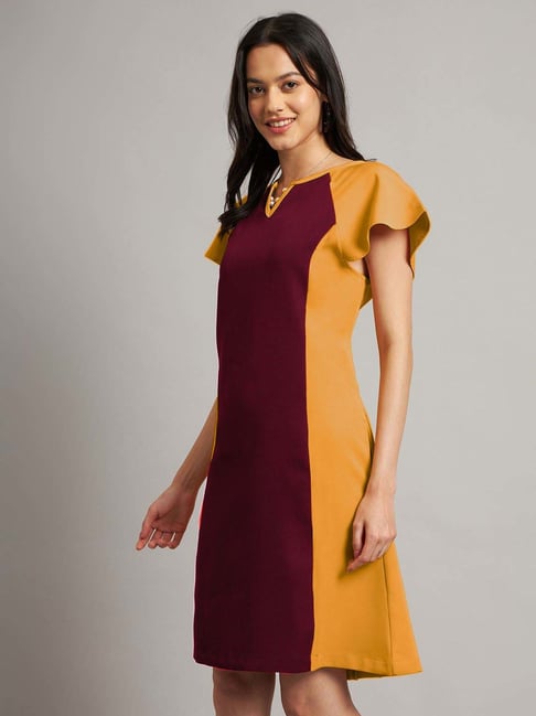 burgundy and mustard dress Burgundy Satin Spaghetti Strap V Neck Sweep Train Split Prom Dress