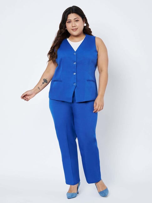 Brinns Blue Regular Fit Plus Size Formal Suit
