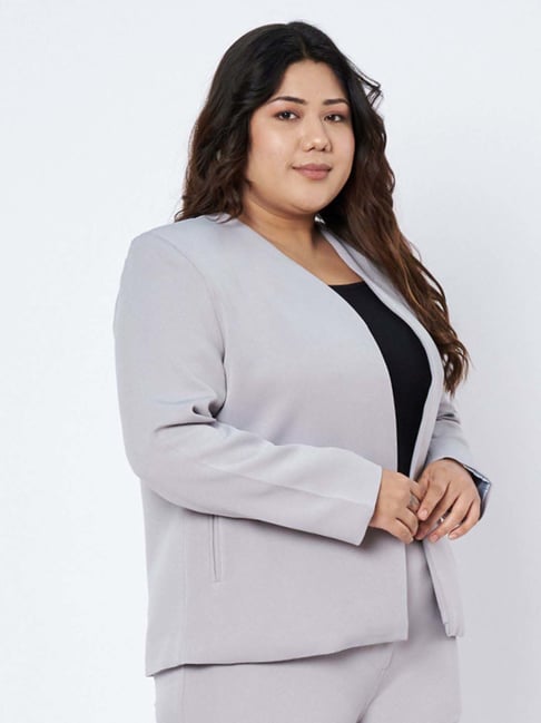 Brinns Grey Regular Fit Plus Size Blazer-picture-11