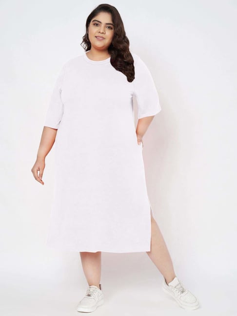 Brinns White Cotton Regular Fit Plus Size Dress