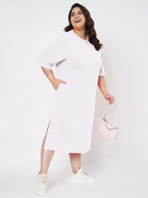 Brinns White Cotton Regular Fit Plus Size Dress