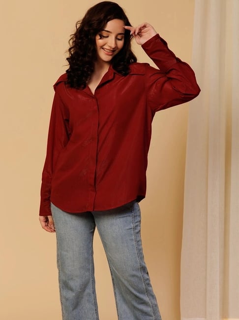 Urban Sundari Red Cotton Casual Fit Shirt